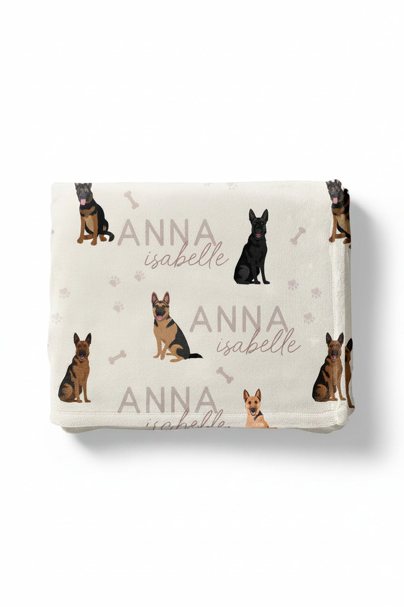german shepherd personalized kids blanket neutral