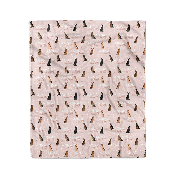 personalized kids blanket pink with german shepherd 