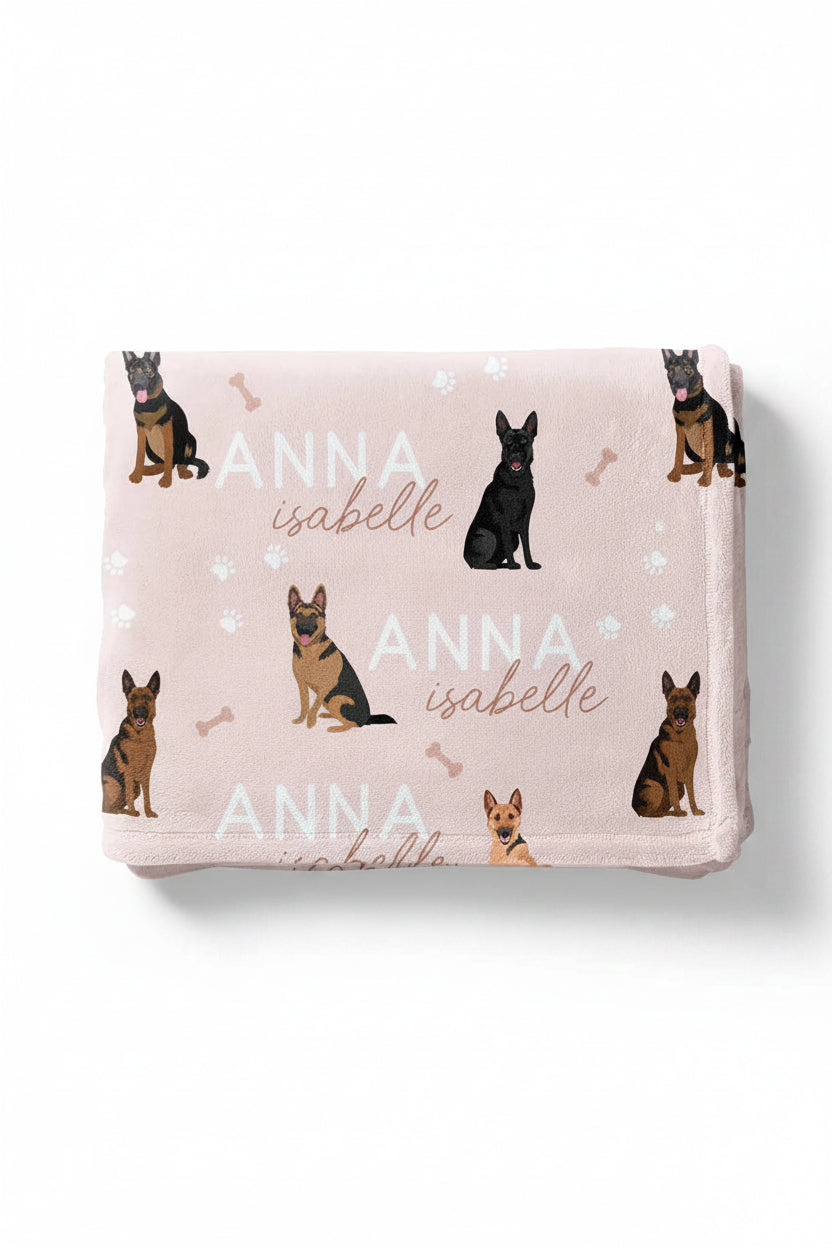 german shepherd pink personalized kids blanket 