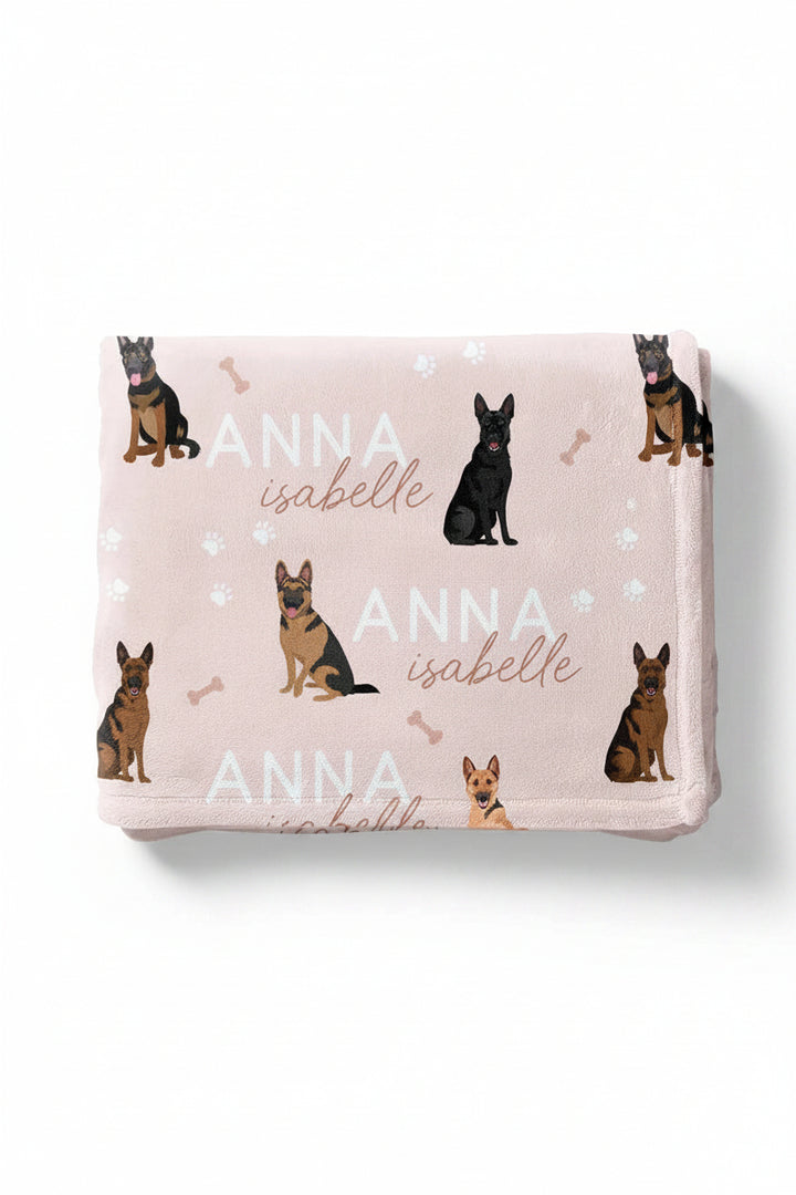 german shepherd pink personalized kids blanket 