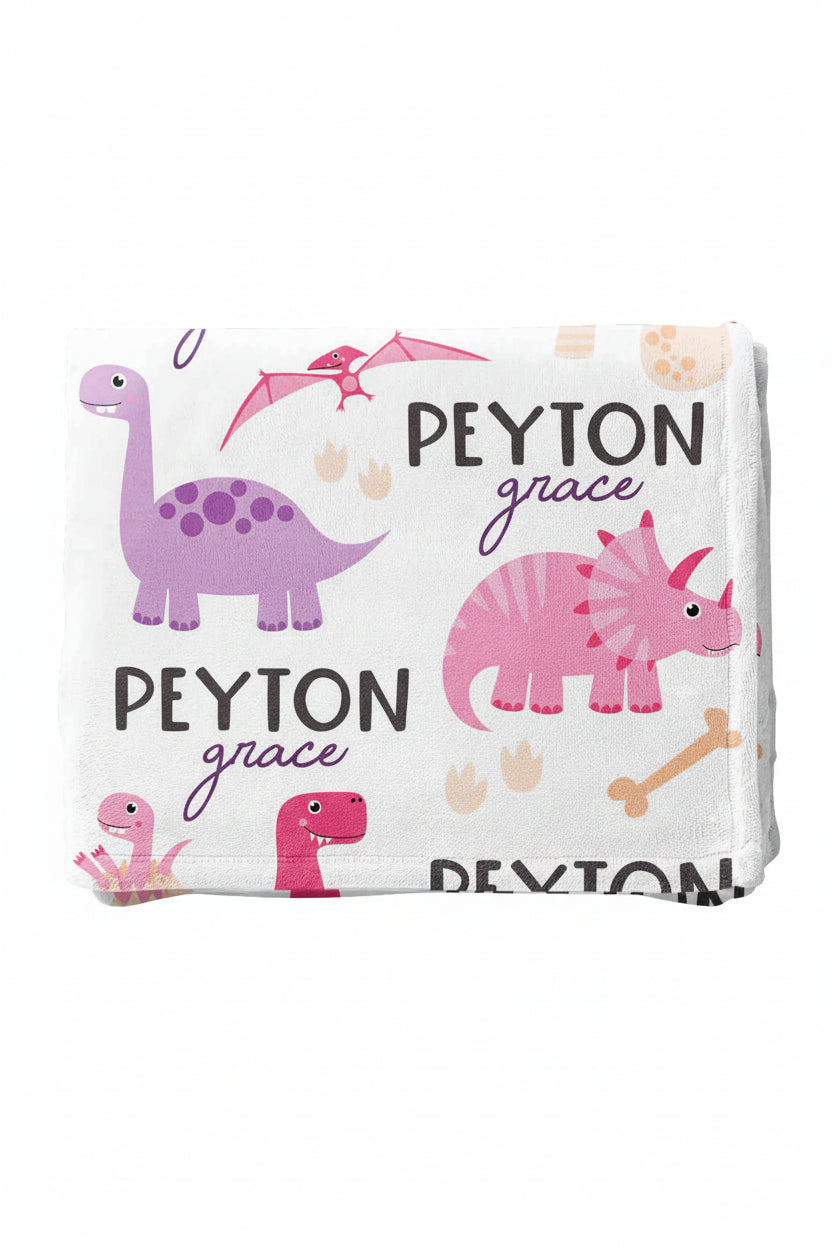 pink dinosaur personalized kids blanket