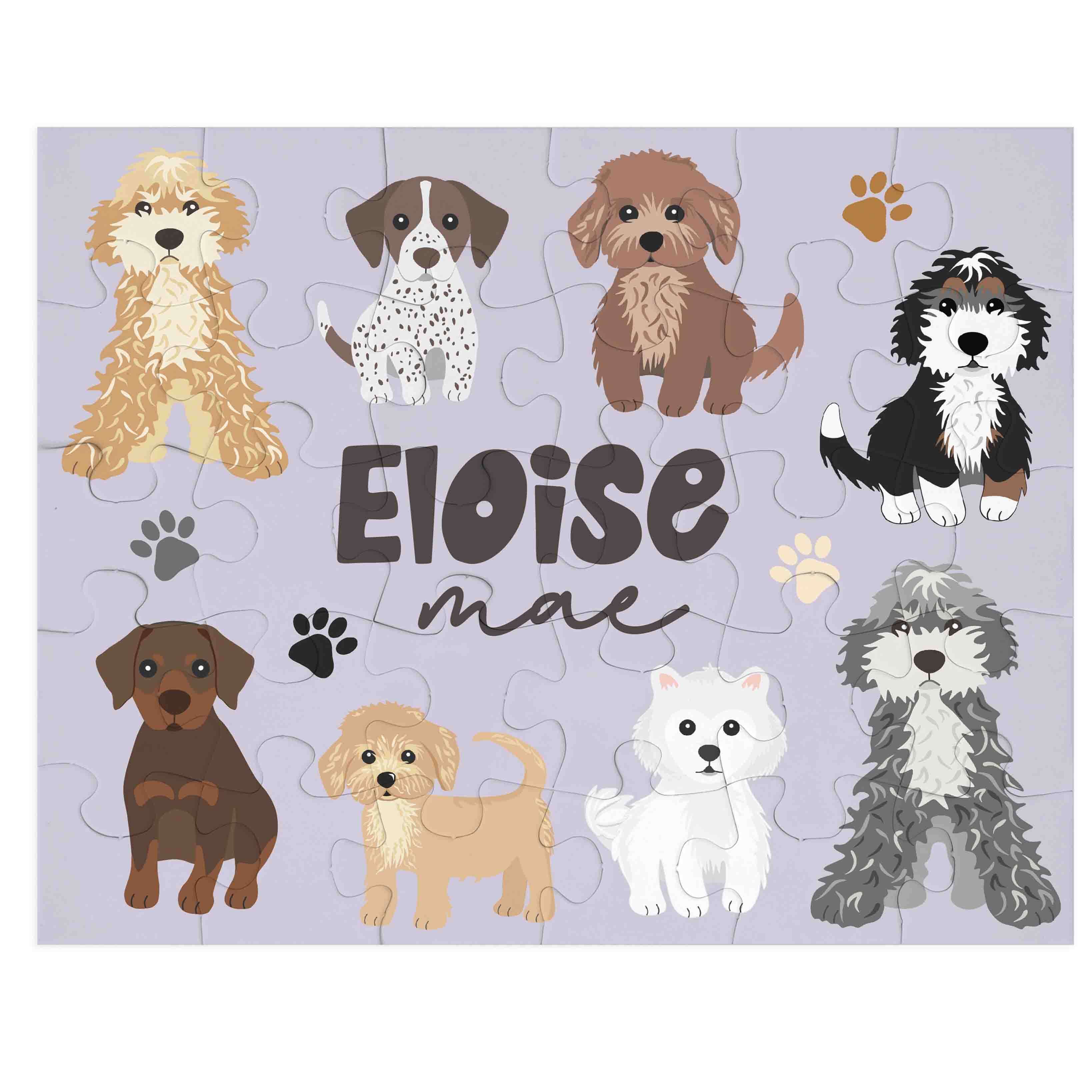 Kids Personalized 30 Piece Puzzle | Purple Puppy Pals