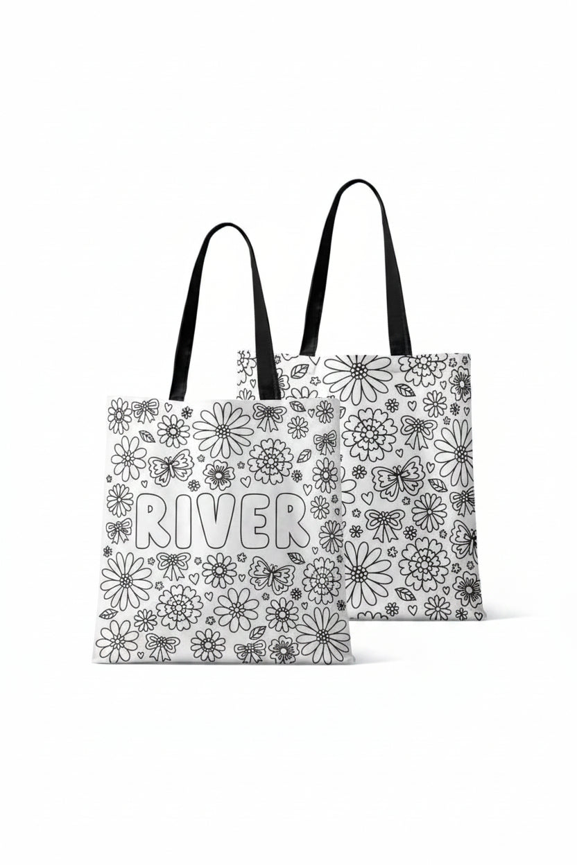 flower butterfly colorable tote bag 