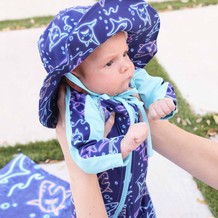 glow in the dark shark printed sun hat for baby boys 