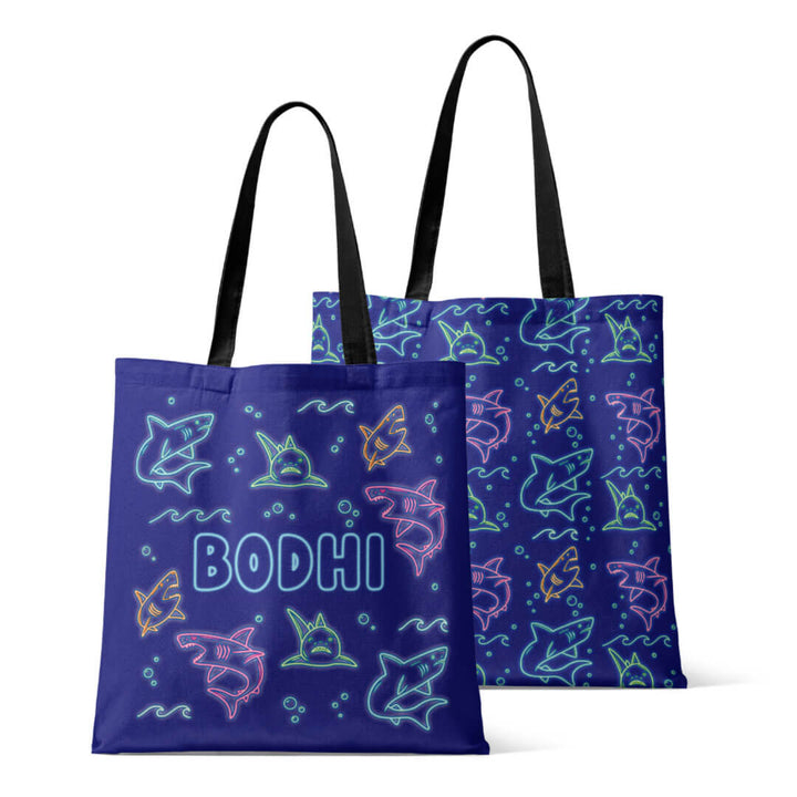 glow in the dark shark personalized tote bag 