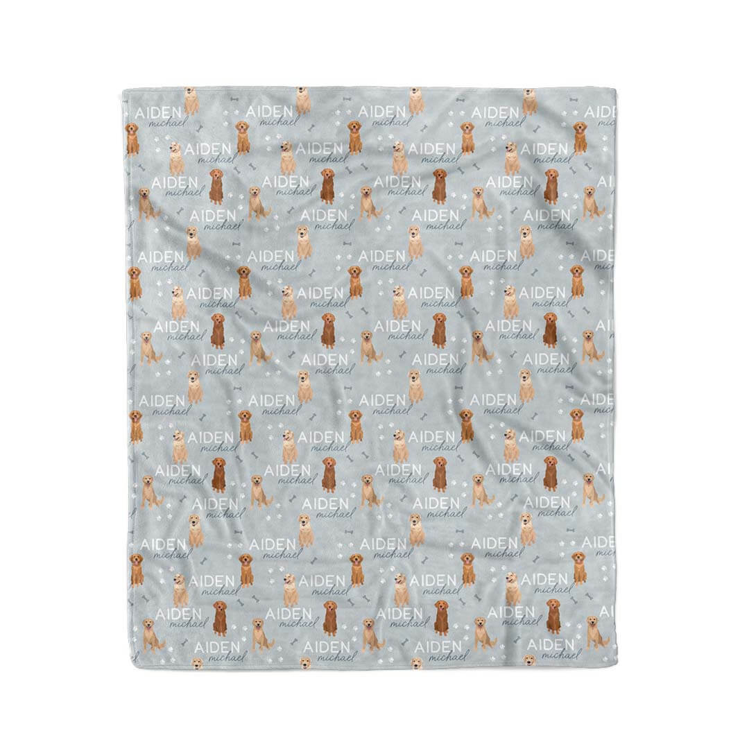 blue personalized kids blanket golden retriever