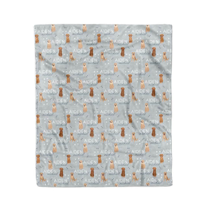 blue personalized kids blanket golden retriever