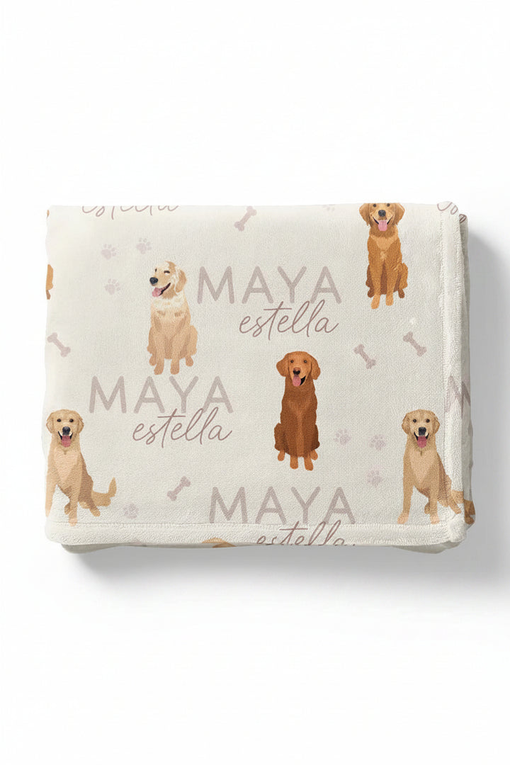 personalized kids blanket with golden retrievers tan