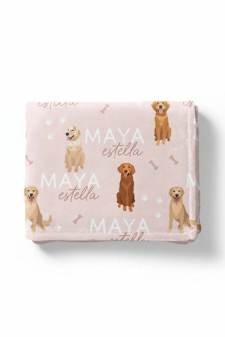 pink personalized kids blanket golden retriever