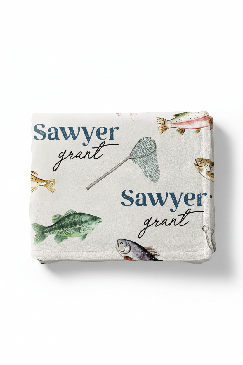 gone fishing personalized kids blanket