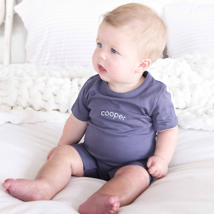 baby boy and toddler embroidered cotton romper 