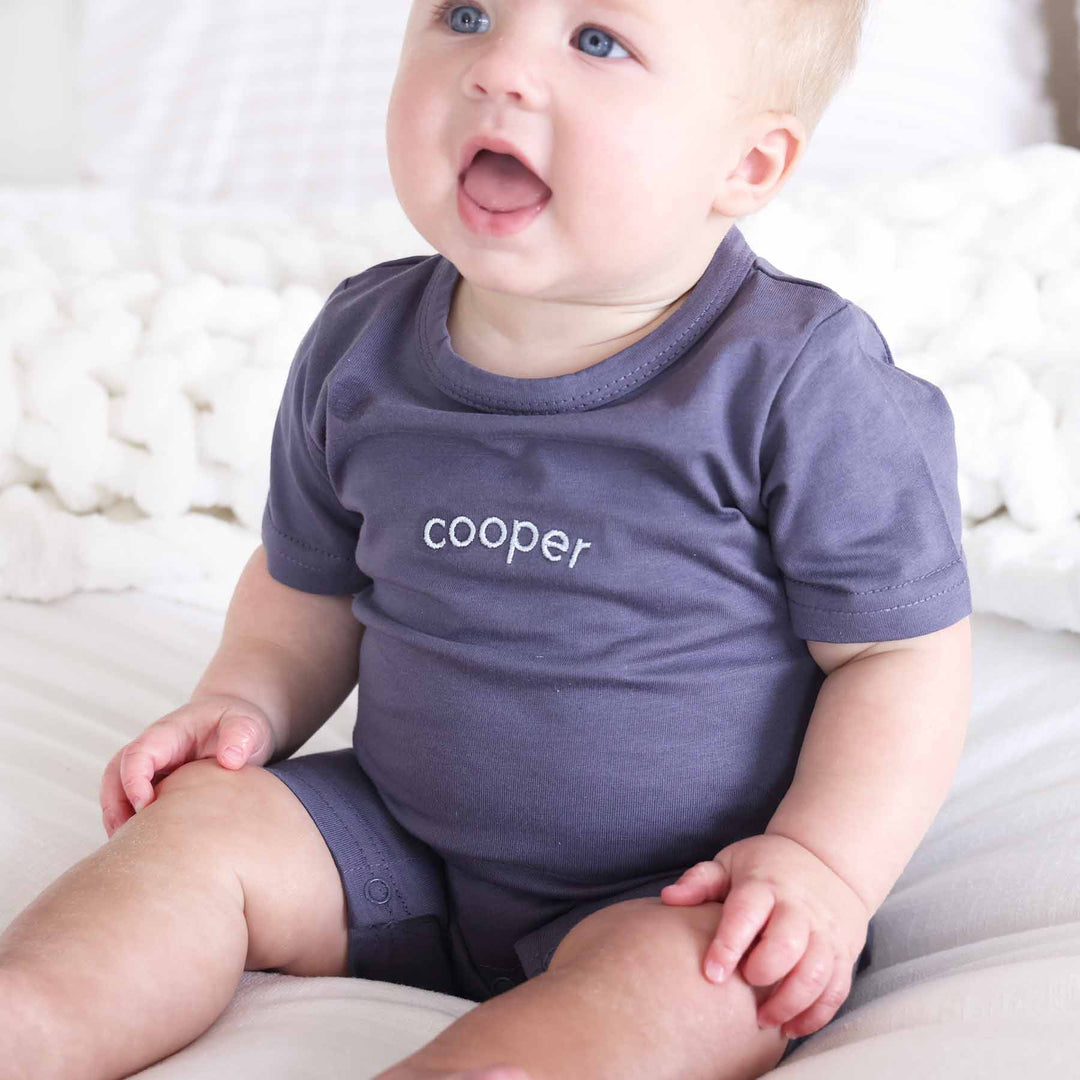 gravel romper for boys personalized with name 