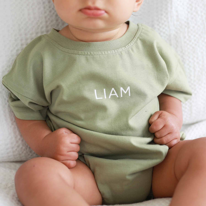 light green personalized bubble romper for toddlers