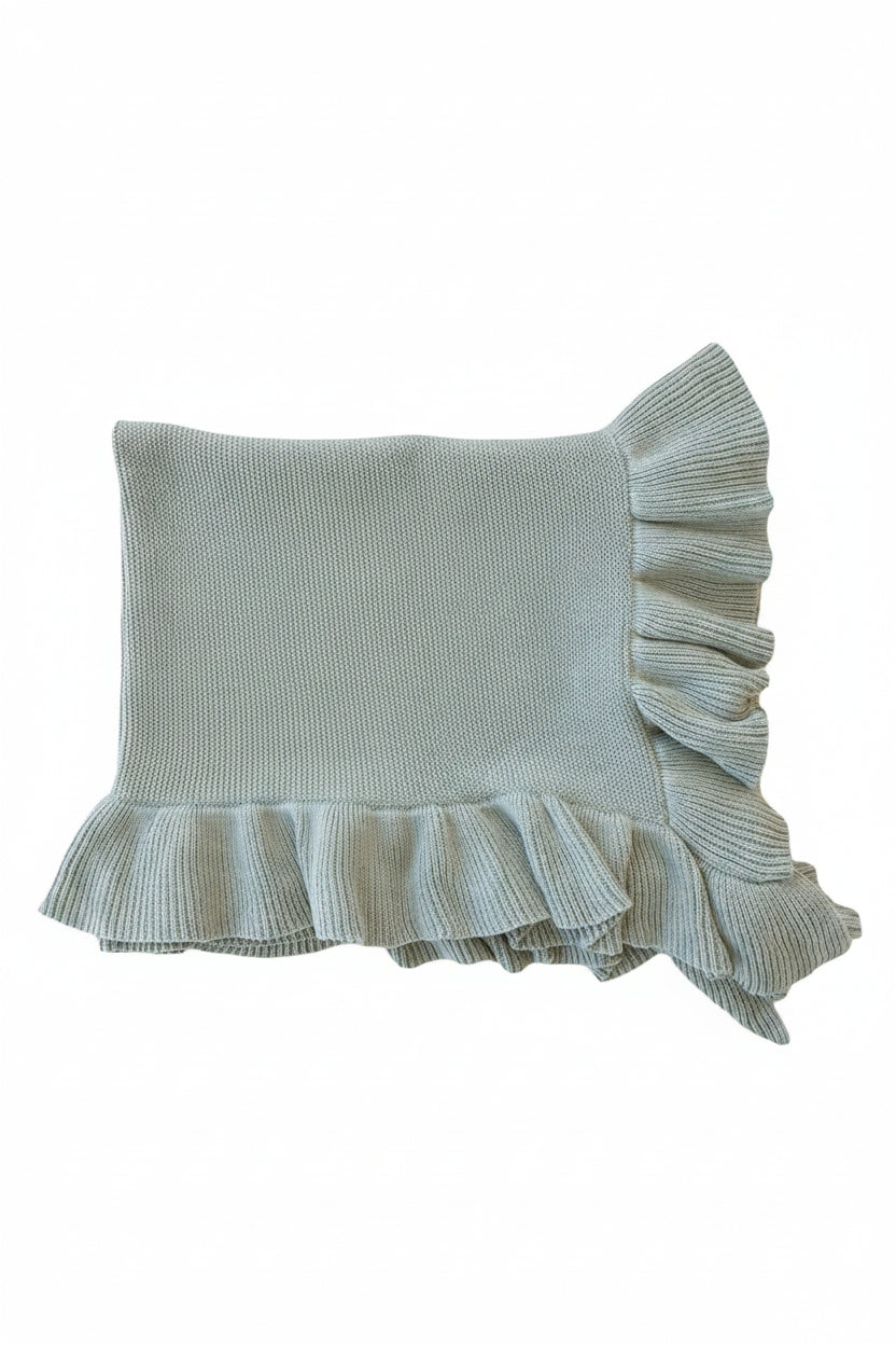 knit blanket with ruffle green