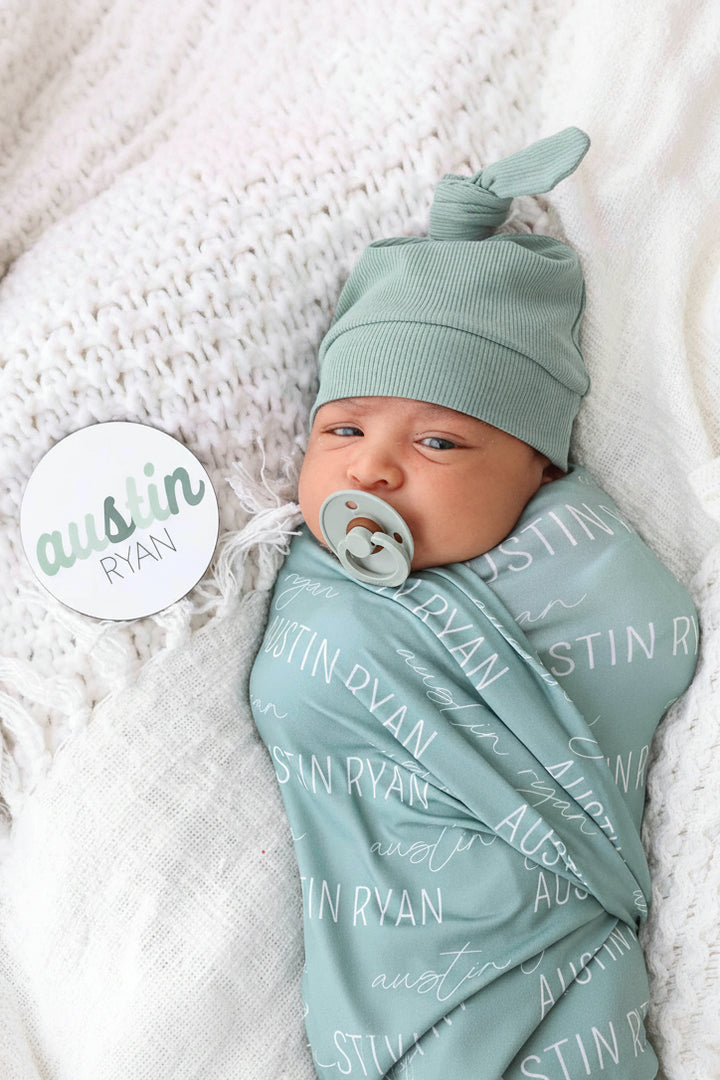 sea salt personalized baby name swaddle blanket