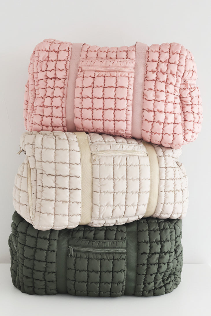 weekender bags mauve, sand and army green