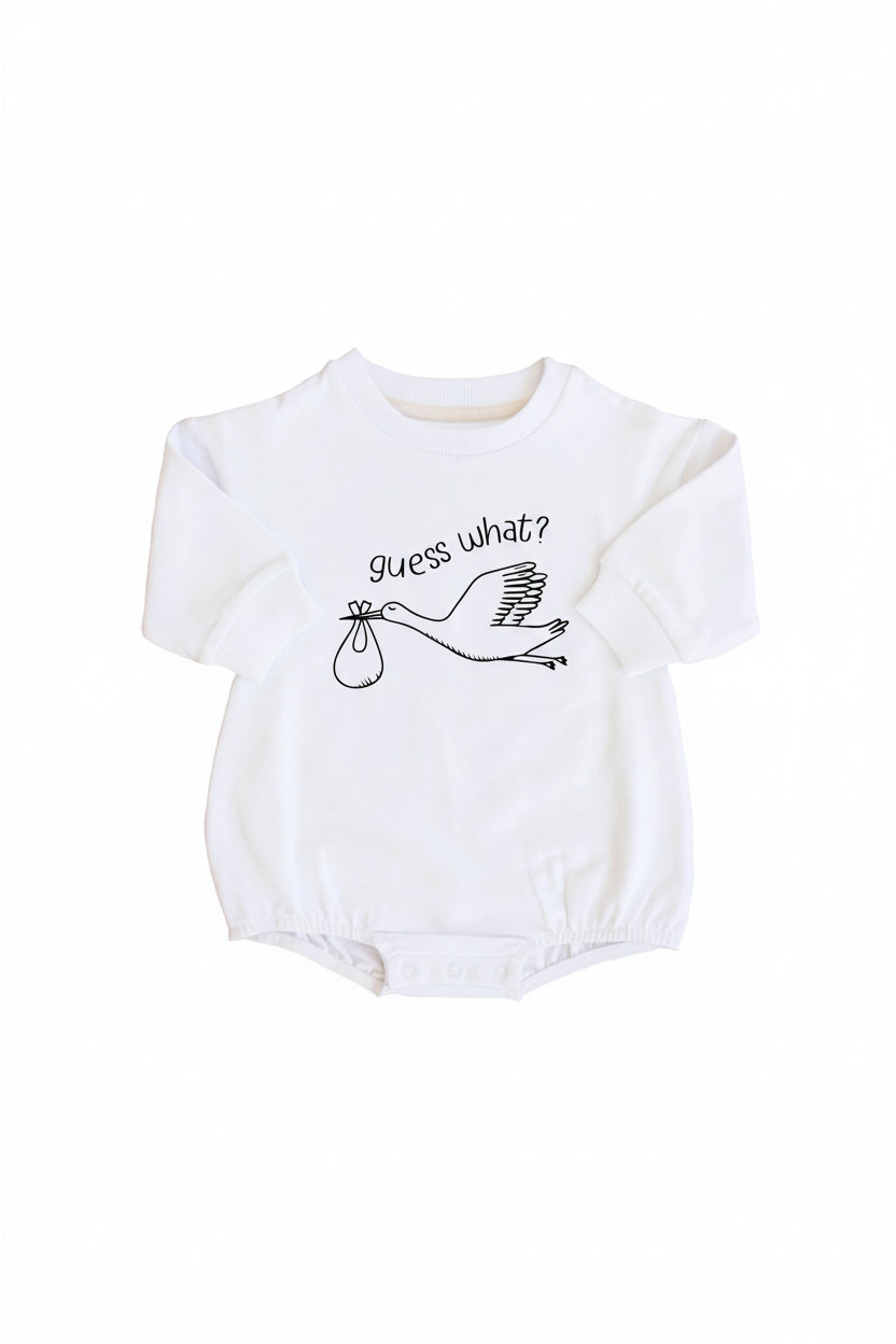 guess what stork graphic sweatshirt bubble romper