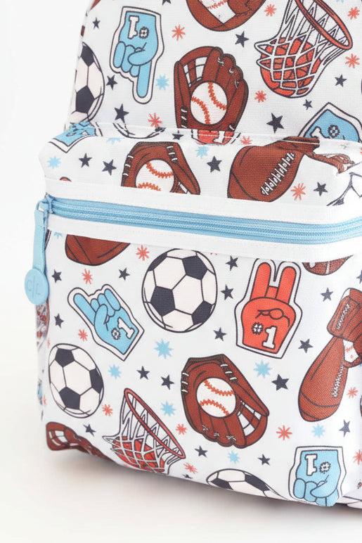 halftime sports themed backpack for boys with blue zipper 