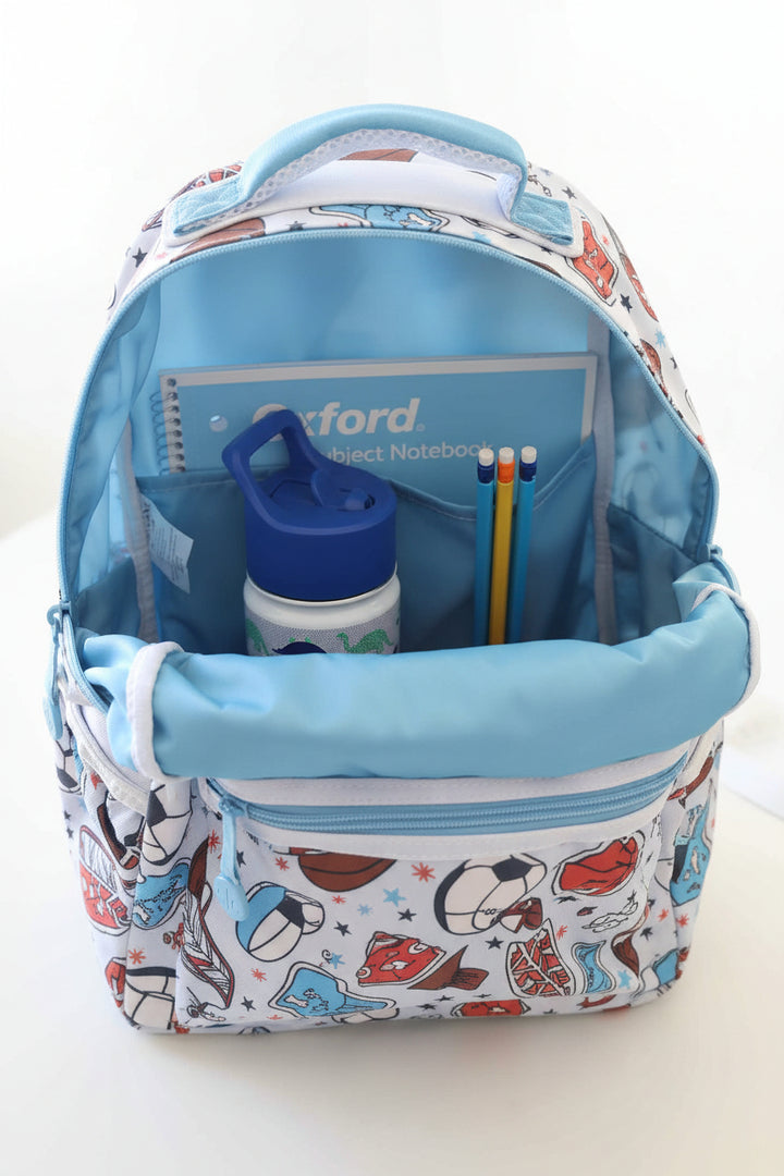 inside of sports backpack for boys blue lining 