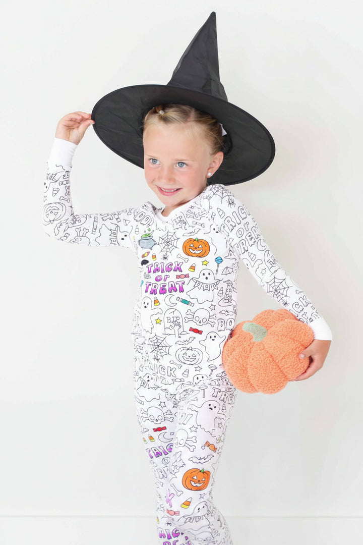 halloween color me pajama two piece set for kids all trick no treats 