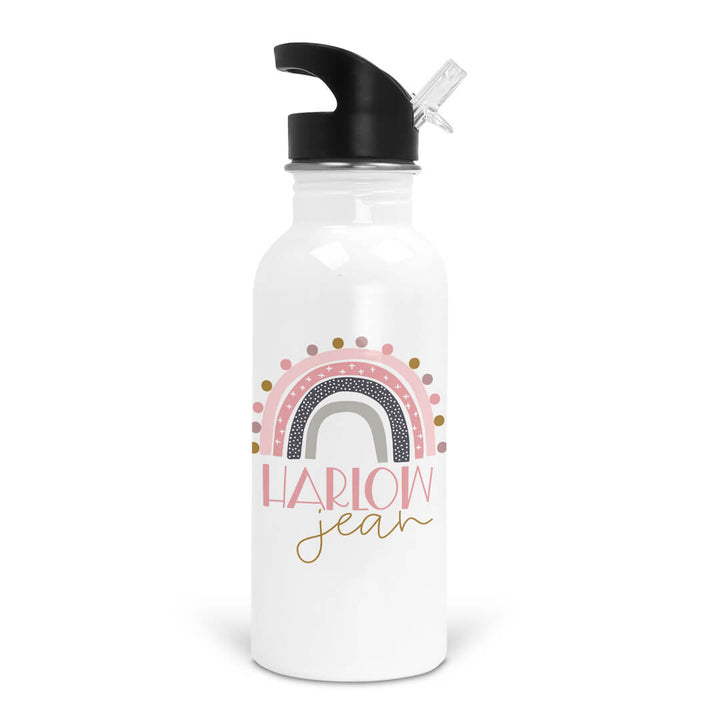rainbow dots personalized kids water bottle 