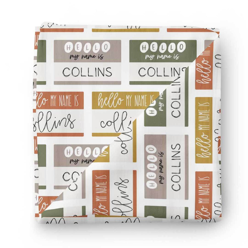 multicolor block hello my name is personalized swaddle blanket 