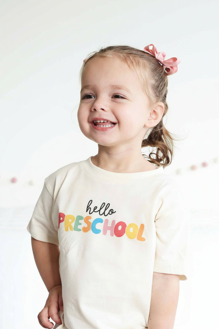 hello preschool graphic tee first day of school outfit 