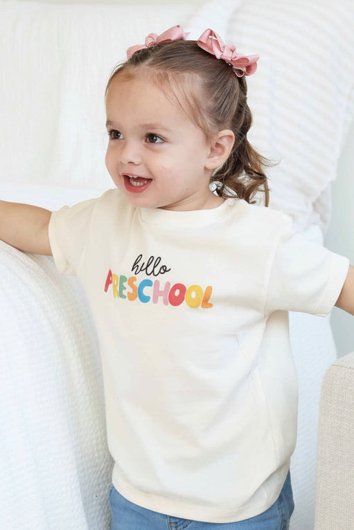 hello preschool block letter graphic tee 