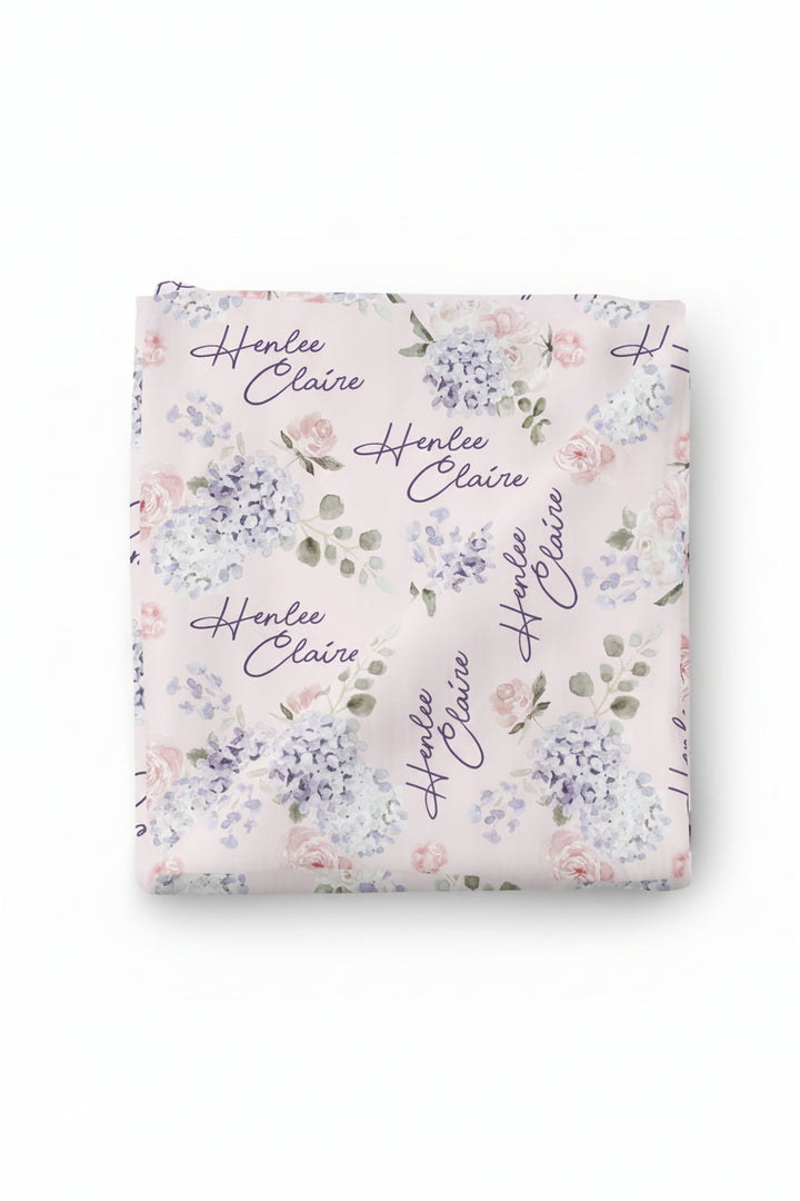 personalized pink and purple hydrangea swaddle 