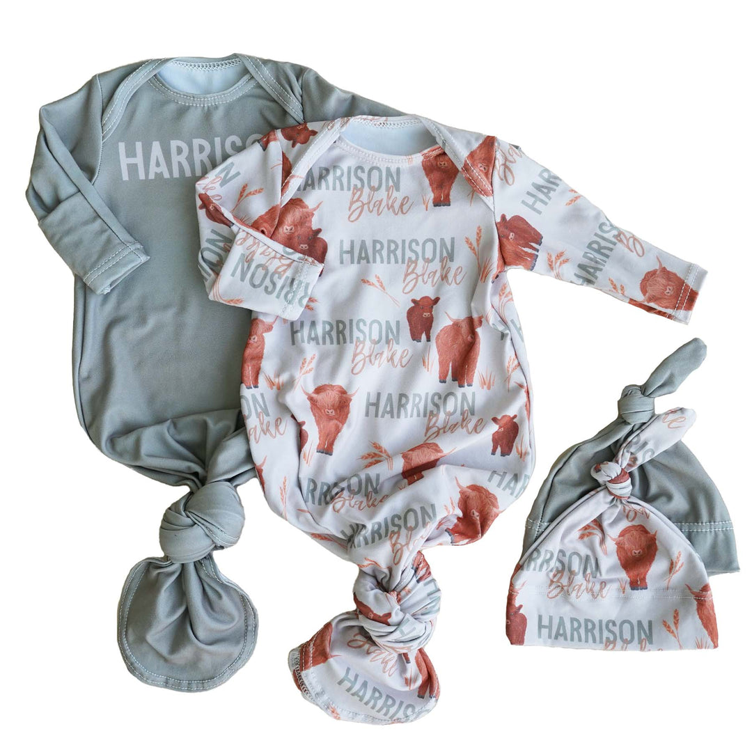 happy highland cows personalized knot gown