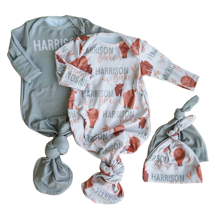 happy highland cows personalized knot gown