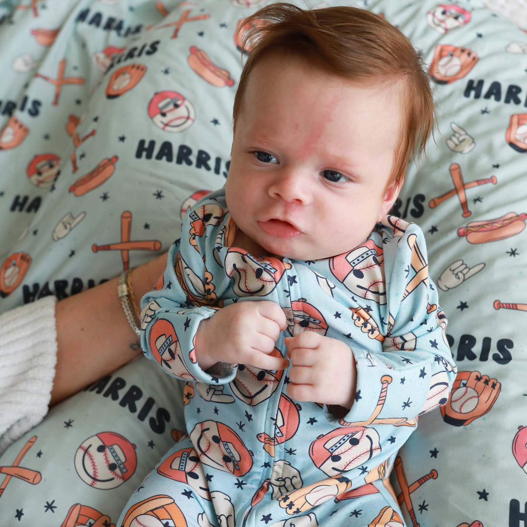 personalized swaddle blanket baseball themed