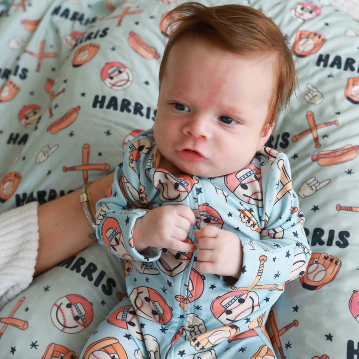 personalized swaddle blanket baseball themed