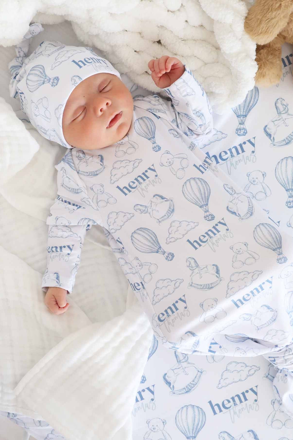 Up In The Clouds Personalized Newborn Baby Knot Gown