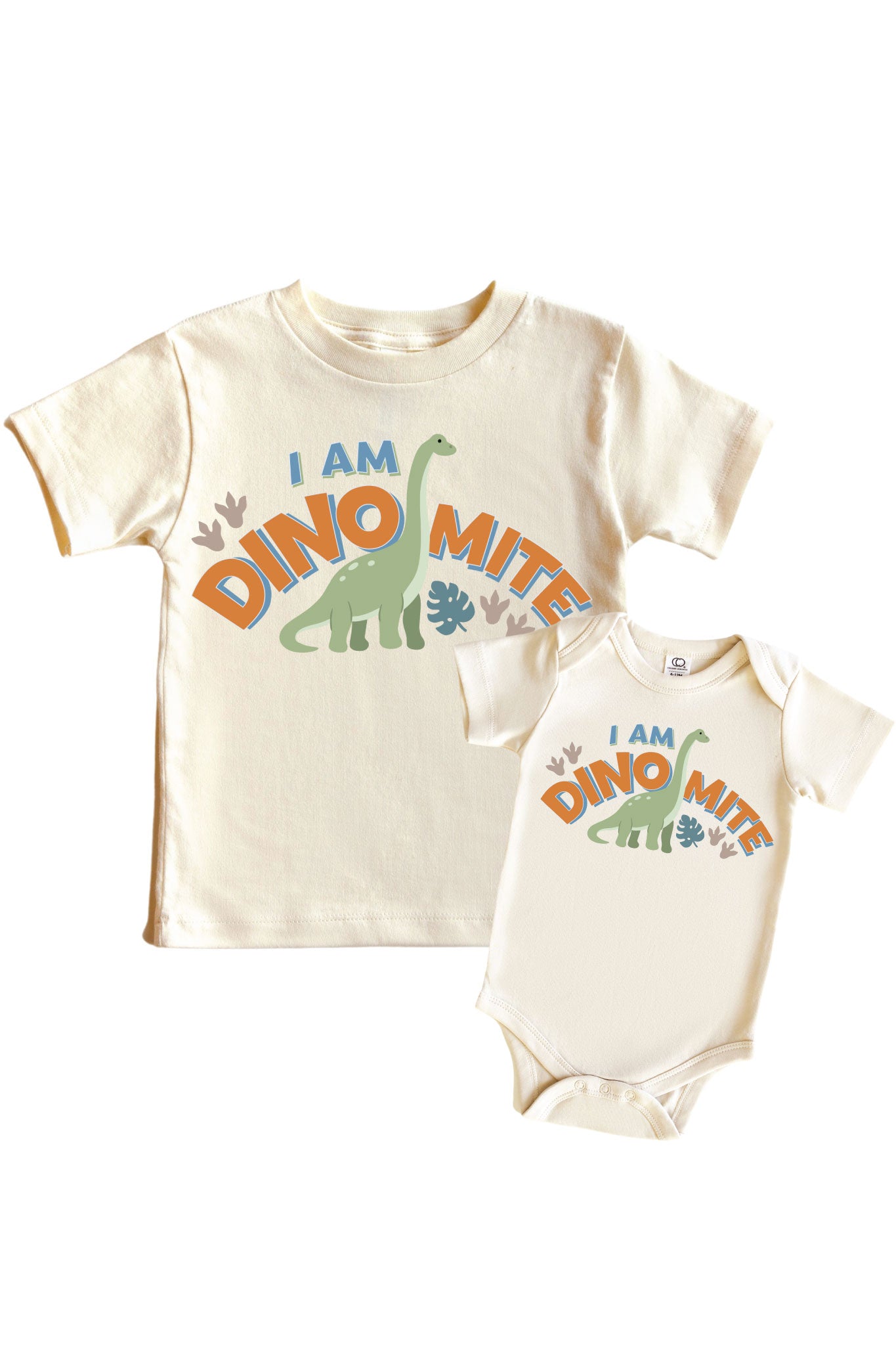 I Am Dino-mite Neutral Graphic Bodysuit & Kids Tee | Natural