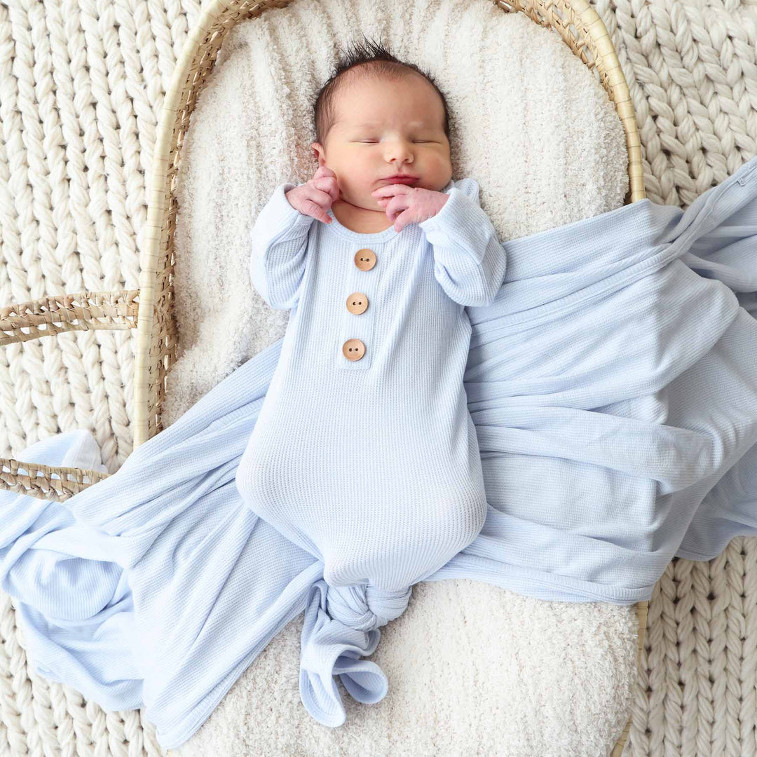 ice blue waffle bamboo newborn baby knot gown