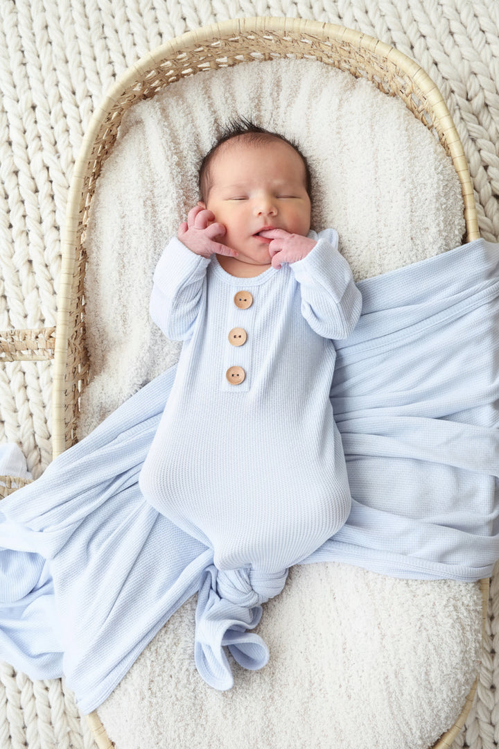 ice blue bamboo waffle knot gown for boys 