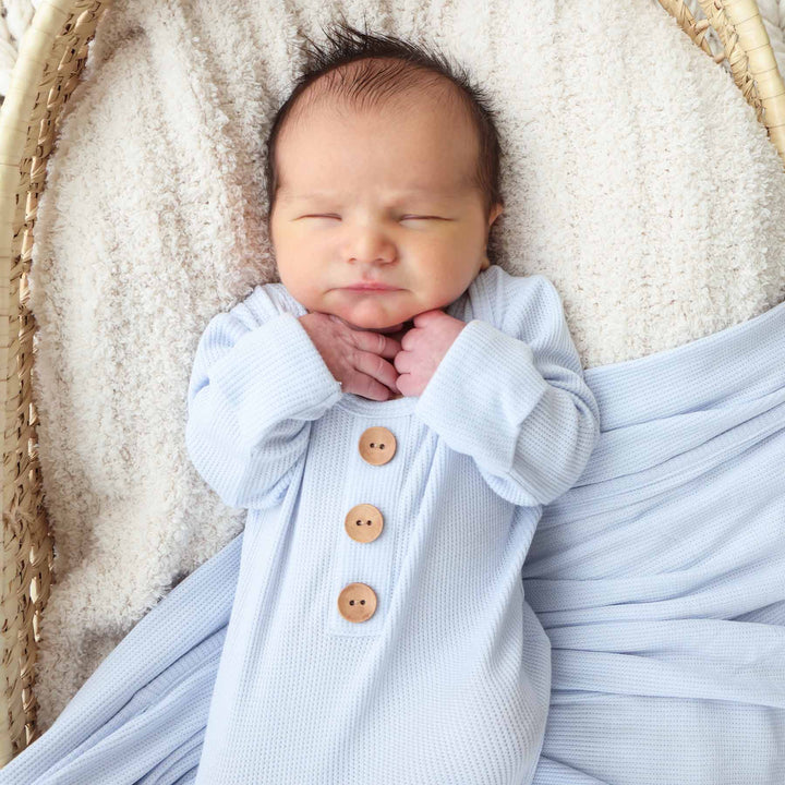 ice blue bamboo waffle newborn baby knot gown 
