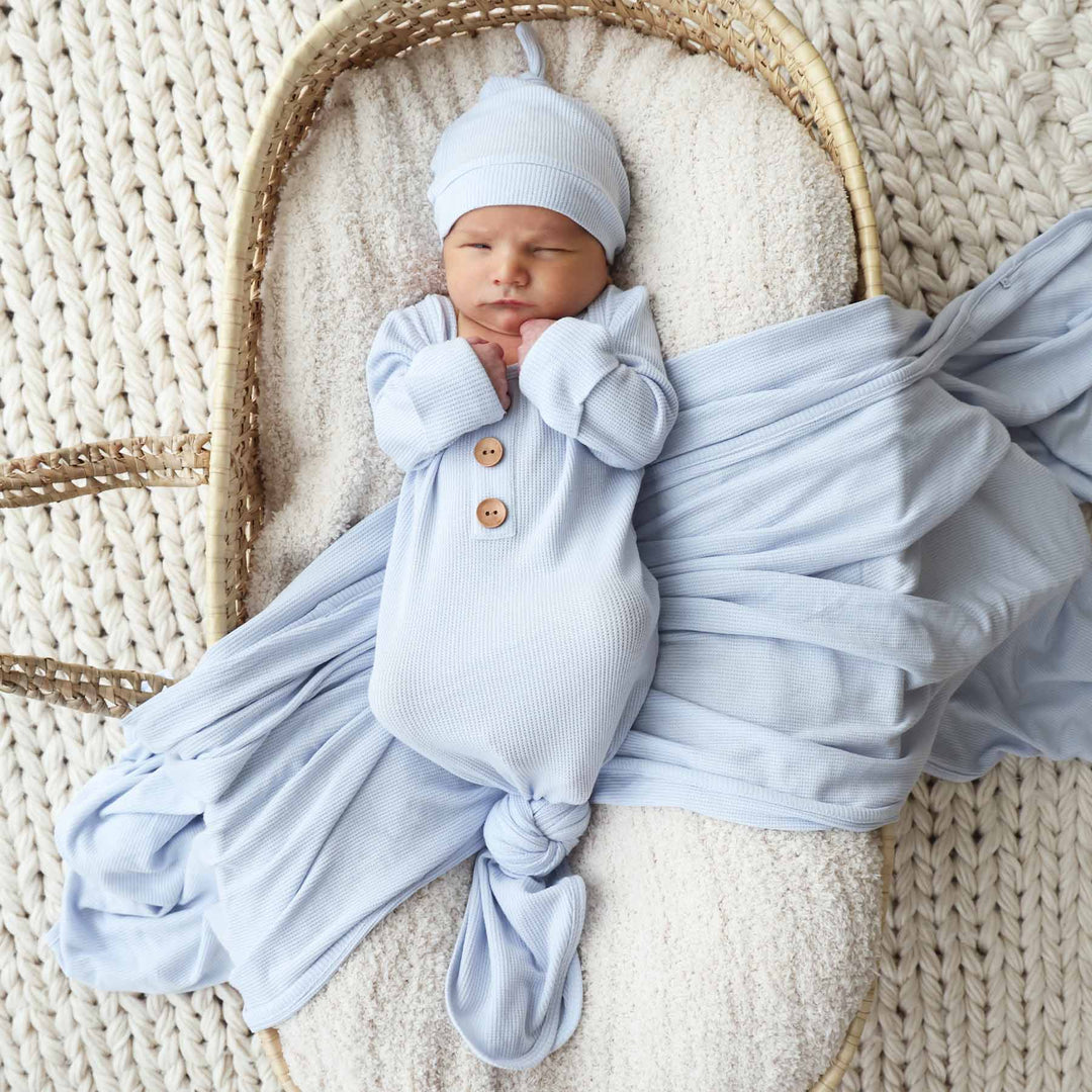 ice blue bamboo knot gown for baby boys