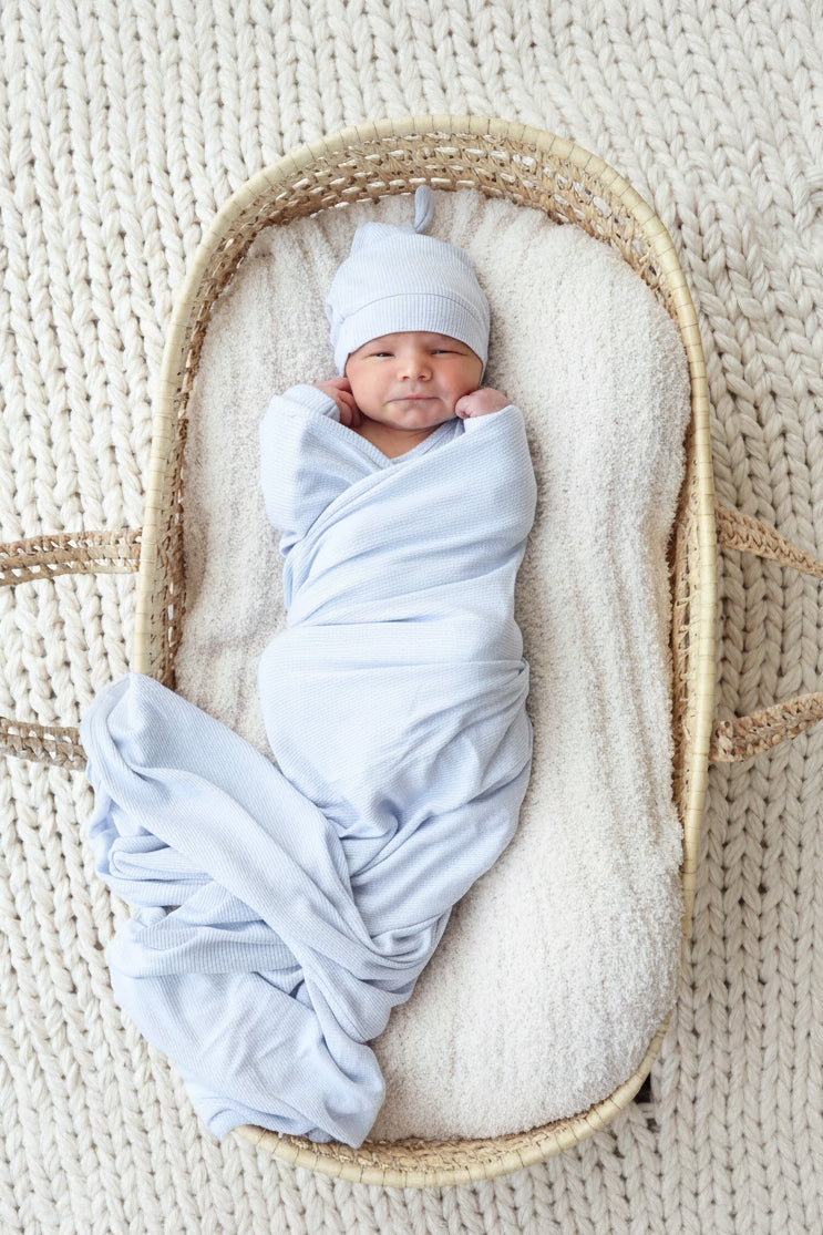 Ice Blue Bamboo Waffle Oversized Swaddle Blanket