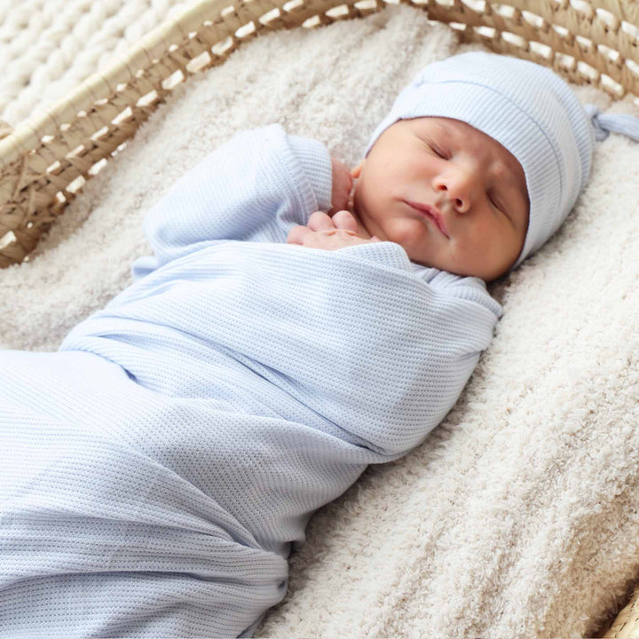 ice blue bamboo waffle swaddle blanket for babies 