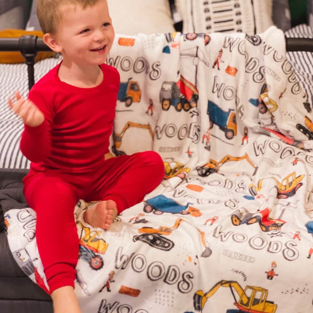 construction trunks personalized blanket with name 