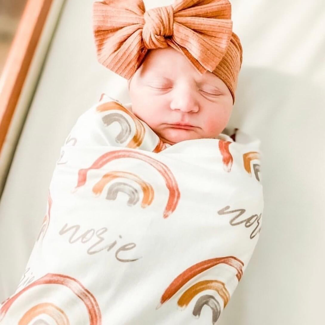 neutral rainbow swaddle blanket