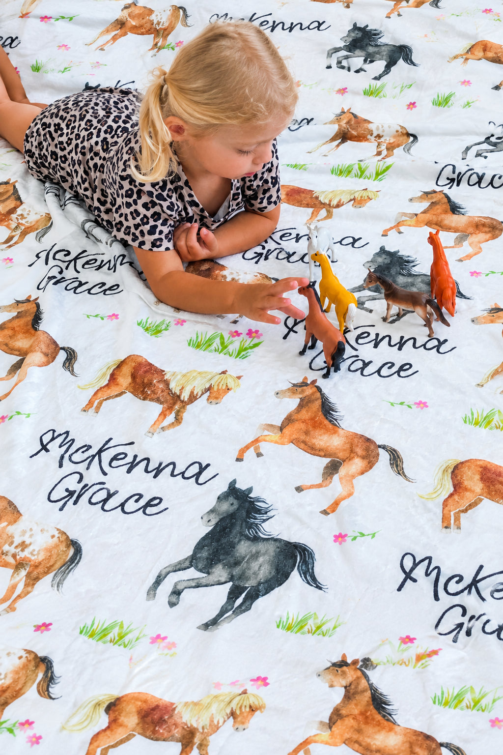 Happy Horses Personalized Toddler Blanket