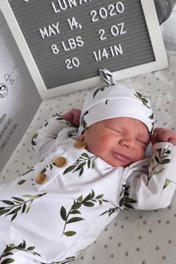 knot gown for newborns green branches 