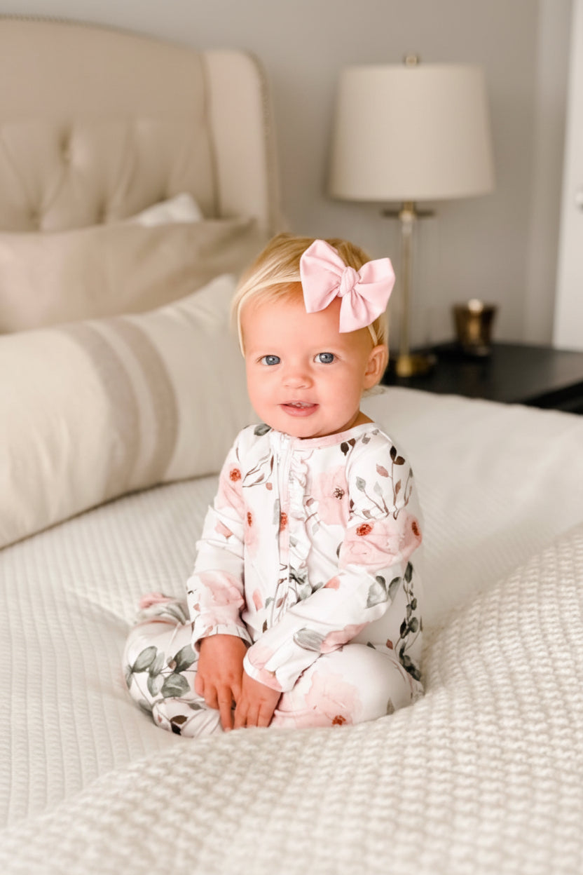 Millie's Dusty Rose Floral Ruffle Zipper Footie
