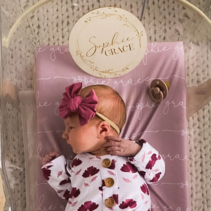 flower wreath personalized baby name wood announcement 