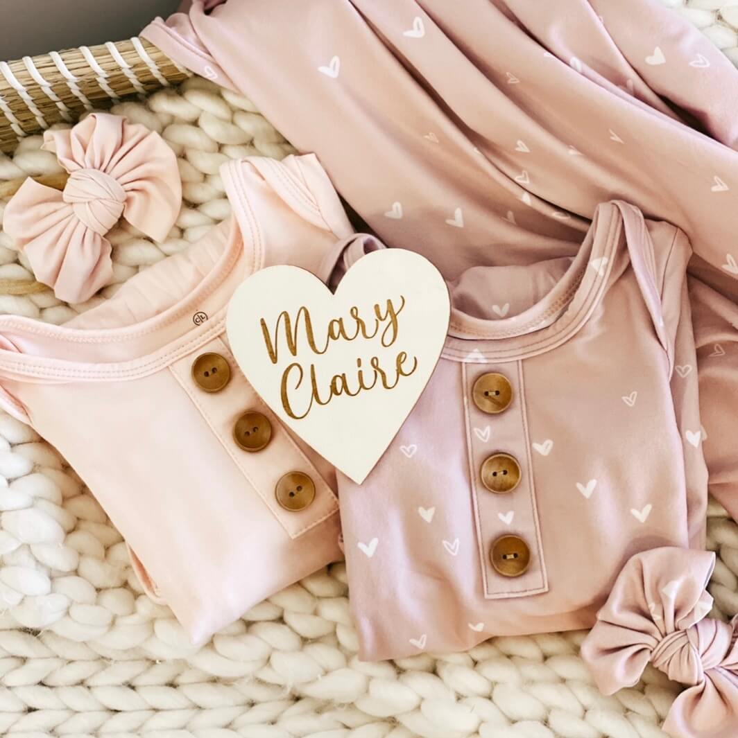 personalized baby name wood announcement heart script 