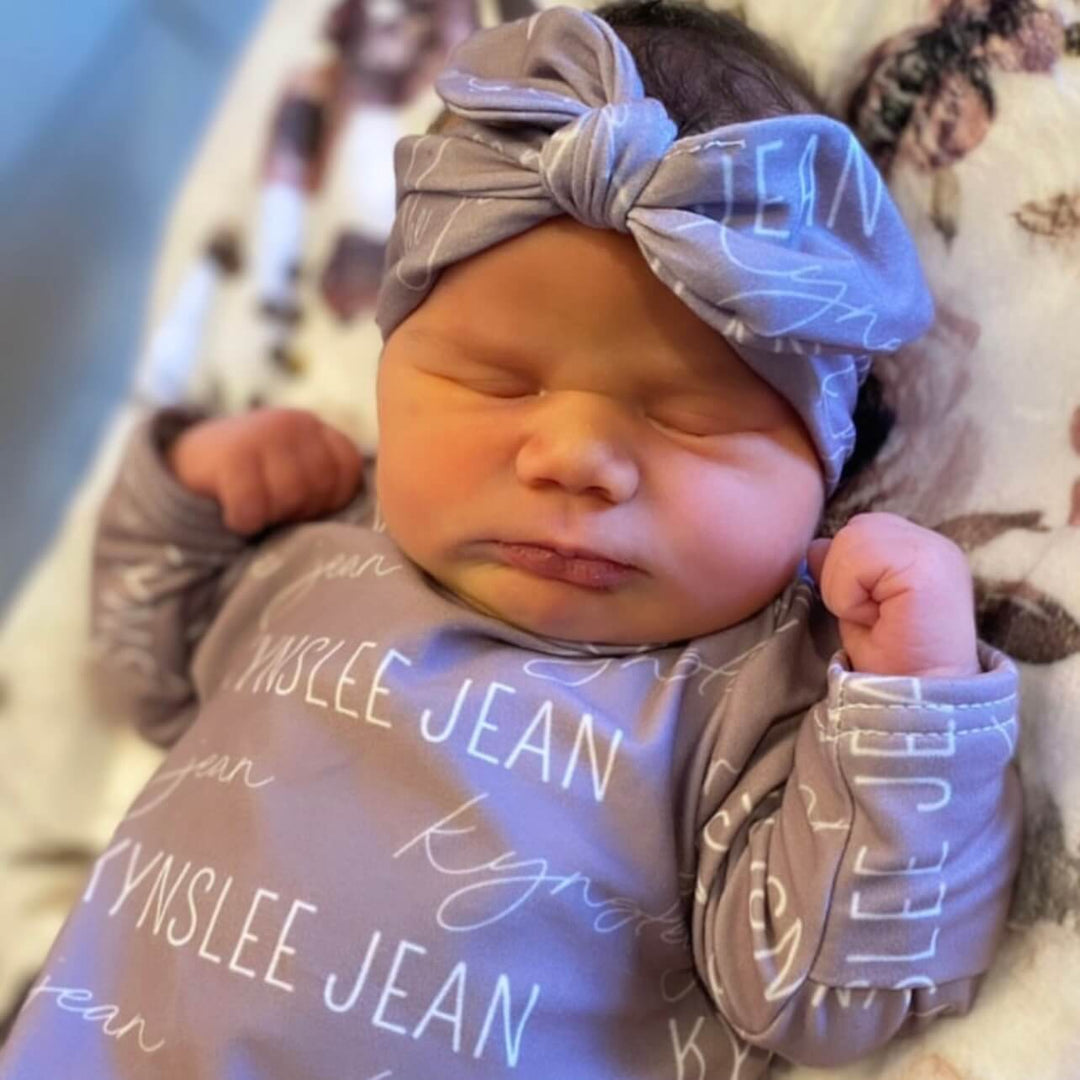 solid dusty purple personalized newborn knot gown 