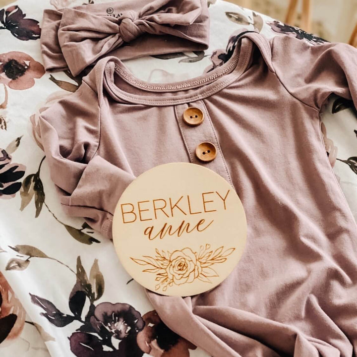 rose bouquet baby name wood announcement 
